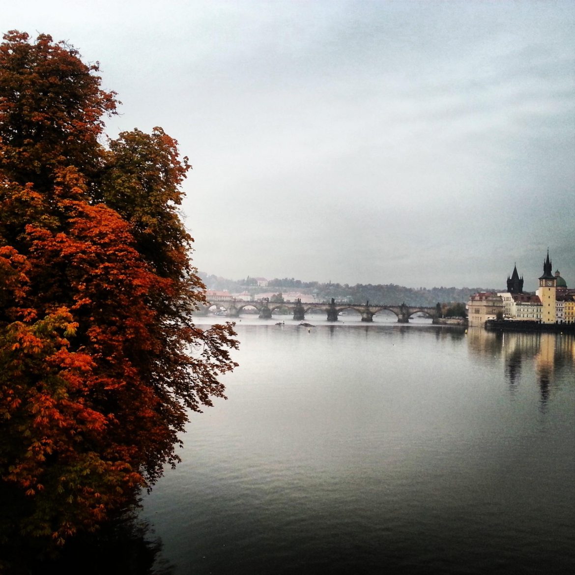 Prag Vltava Nehri ve Karluv Most Köprüsü